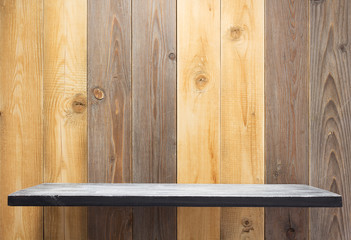 shelf at wooden background texture