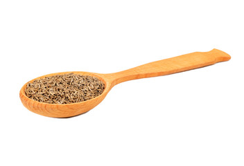 Dry cumin in spoon