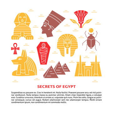 Flat style banner with Egypt symbols and place for text