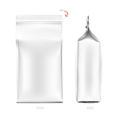 Quad seal bag. Vector illustration on white background. Can be use for coffee, tea, salt, snack, flour and etc. Packaging mockup ready for your design. EPS10.