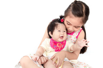 The siblings isolated on white background