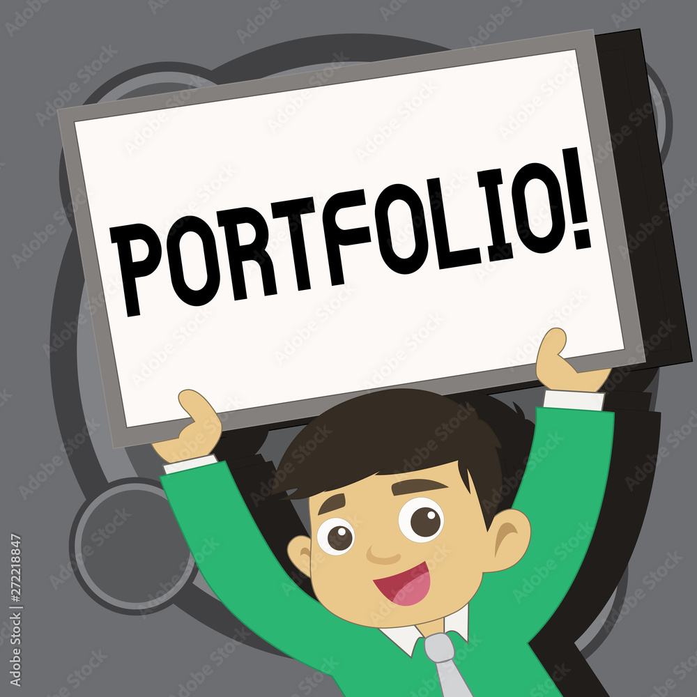 Poster writing note showing portfolio. business photo showcasing examples of work used to apply for a job c