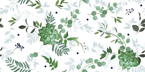 Gardinen Nahtloses Muster mit elegantem Grün und saftigem Aquarelleffekt © Maria