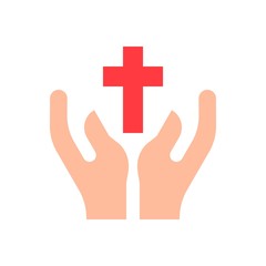 Hands with Cross vector illustration, Easter flat style icon