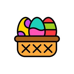 Easter eggs basket vector, Easter filled icon editable stroke