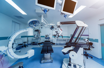 Modern equipment in operating room. Medical devices for neurosurgery.