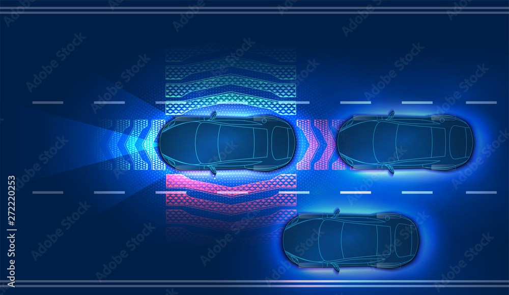 Leinwandbilder Automatic braking system avoid car crash from car accident. Concept for driver assistance systems. Autonomous car. Driverless car. Self driving vehicle. Future concepts smart auto. HUD hologram Vector