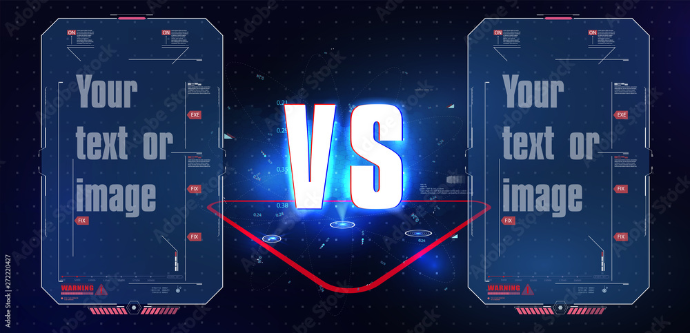 Aufkleber vs versus blue and red futuristic design. battle headline template. futuristic abstract technology b