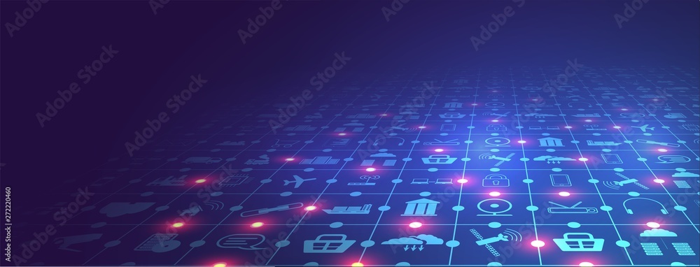 Poster internet of things (iot) and networking concept for connected devices. spider web of network connect