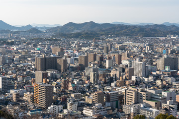 松山城の天守から見る松山市街の風景