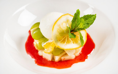 vegetarian fruit dessert with mint