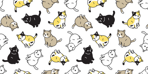 cat seamless pattern vector kitten calico sitting cartoon scarf isolated tile background repeat wallpaper doodle illustration