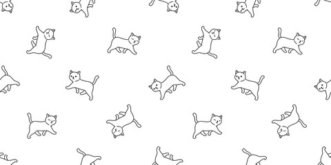 cat seamless pattern vector kitten calico walking cartoon scarf isolated tile background repeat wallpaper doodle illustration white