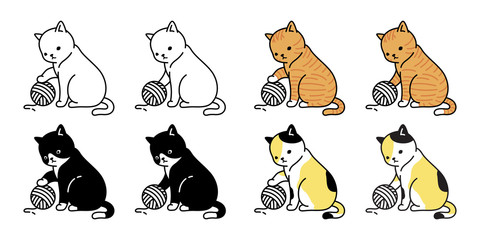 cat vector kitten calico icon logo yarn ball symbol cartoon character illustration doodle design