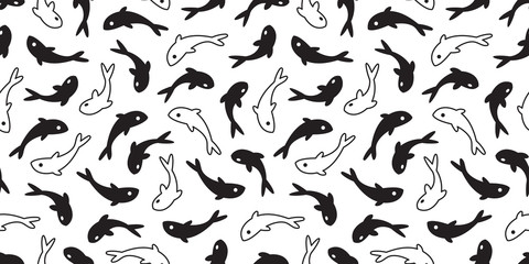 Shark Seamless pattern fish vector dolphin tuna salmon scarf isolated whale ocean sea repeat wallpaper tile background cartoon doodle illustration design