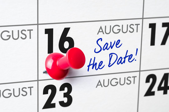 Wall calendar with a red pin - August 16