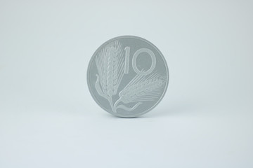  coin of  ten old  italian lira on white background