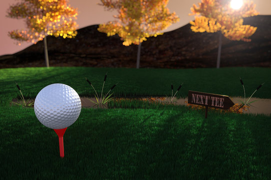 Balle de golf sur le tee au départ 3D