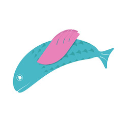 Cute Flying Fish. Flat Design. Flat Icon. For Summer Time Sale Flyer, Card, Sticker, Poster and Other. For Web and Print. Vector Illustration.