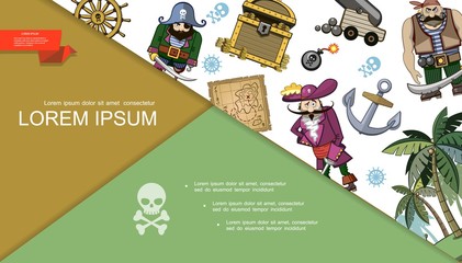 Fototapeta premium Cartoon Pirates Colorful Composition