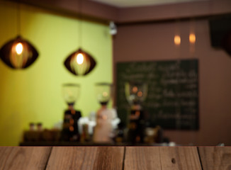blurred cafe background with shiny light bulbs