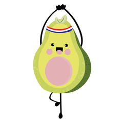 Cute avocado character with yoga. Vector illustration for birthday invitation,postcard and sticker