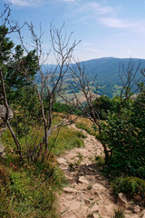 Mountain footpath landscape view from hill
