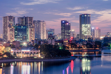 Fototapeta na wymiar Aerial skyline view of Hanoi. Hanoi cityscape at twilight