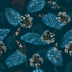Background wallpaper leaf hand drawn vector illustration design mixed with botanic seamless pattern design for fashion,wallpaper,fabric,web and all prints