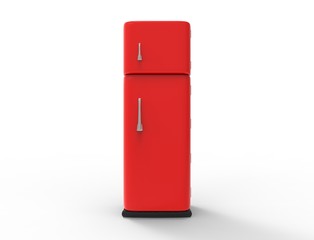 3d rendering of a red refrigerator isolated on white studio background