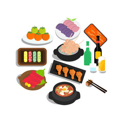 illustration flat korean food set 