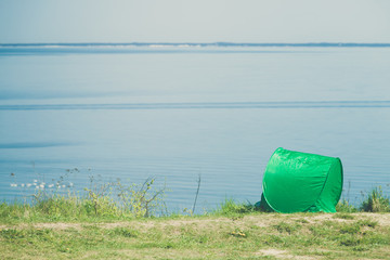 Tourist tent in nature area.