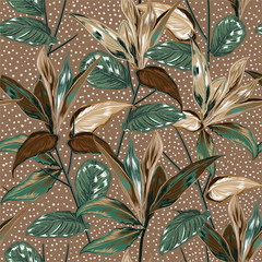 Prachtige vintage botanische planten en wild bos vector naadloze patroon met polka dots ontwerp voor mode, stof, web, behang, verpakking, papier en alle prints