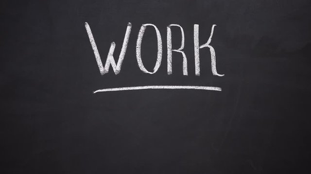 Work word written on chalkboard, planning business activity, time management