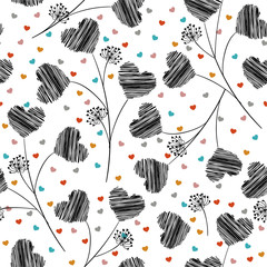 Cute Seamless hand drawn sketch heart pattern illustration. Black line with small colorful mini heart,Design for fashion ,fabric,web,wallpaper,and  all prints
