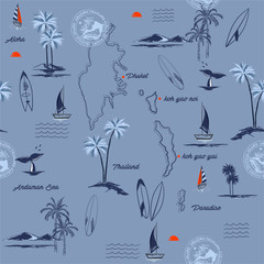 PHUKET island in thailand paradise seamless pattern of Tropical mood ,Design for fashion ,fabric,web,wallpaper,wrappig and all prints - obrazy, fototapety, plakaty