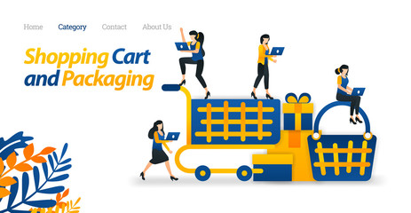 Shopping Cart Design for Web and E-commerce Purposes. Use Trolleys and Basket to Shop. Vector Illustration. Flat Icon Style Suitable for Web Landing Page, Banner, Flyer, Sticker, Wallpaper, Background