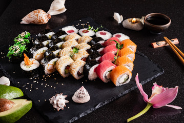 sushi on the black backround