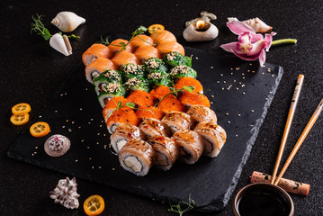 sushi on the black backround