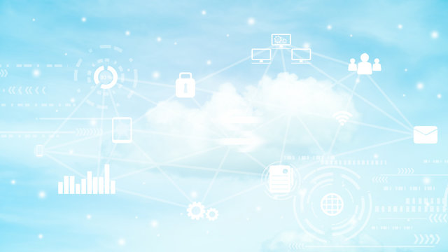 cloud computing network on blue sky  background for technology global communication concept