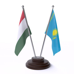 Hungary and Kazakhstan, two table flags isolated on white background. 3d image
