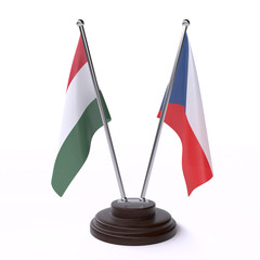 Hungary and Czech Republic, two table flags isolated on white background. 3d image