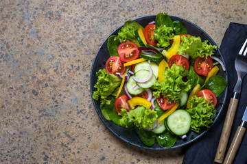 Fresh vegetables salad top view.
