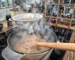 cooking on the stove. beautiful view from above.