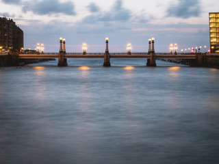 Naklejka premium Beautiful Kursaal bridge of San Sebastian Basque Country during blue hour