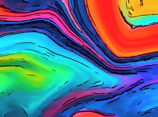 Abstraction painted in oil style. Colorful texture background. Multicolored wallpaper graphic design. Pattern for creating artwork and print. Crazy warm colors and cartoon effect. Fun psychedelic art.