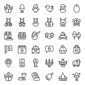 Easter vector illustration icon set, line style