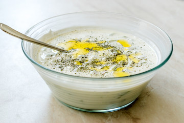 Tzatziki Yogurt with Cucumber, Olive Oil and Thyme Powder / Cacik.