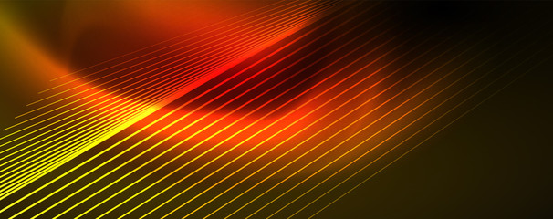 Shiny color neon light with lines, abstract wallpaper, shiny motion, magic space light. Techno abstract background