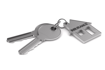 Two keys and trinket house on white background. isolated 3d illustration